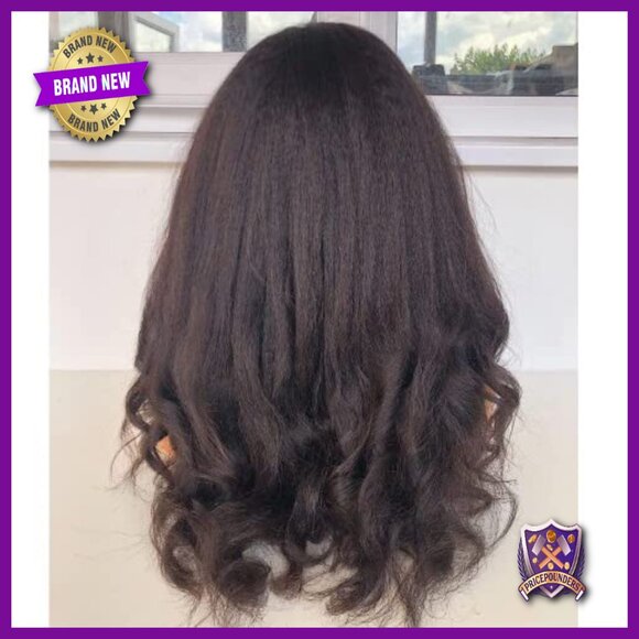 200 Density Yaki Wavy Human Hair Wig With Bangs 12 Inch main image 5
